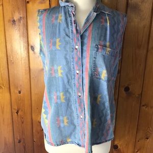 Printed Denim collar shirt Southwest Bohemian 😹